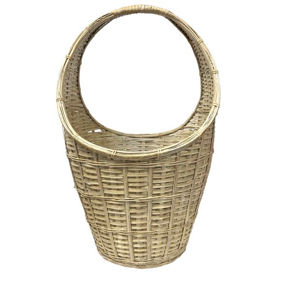 Vintage Wicker Rattan French Country Cottagecore 26" Primitive Gathering Basket - Picture 1 of 9